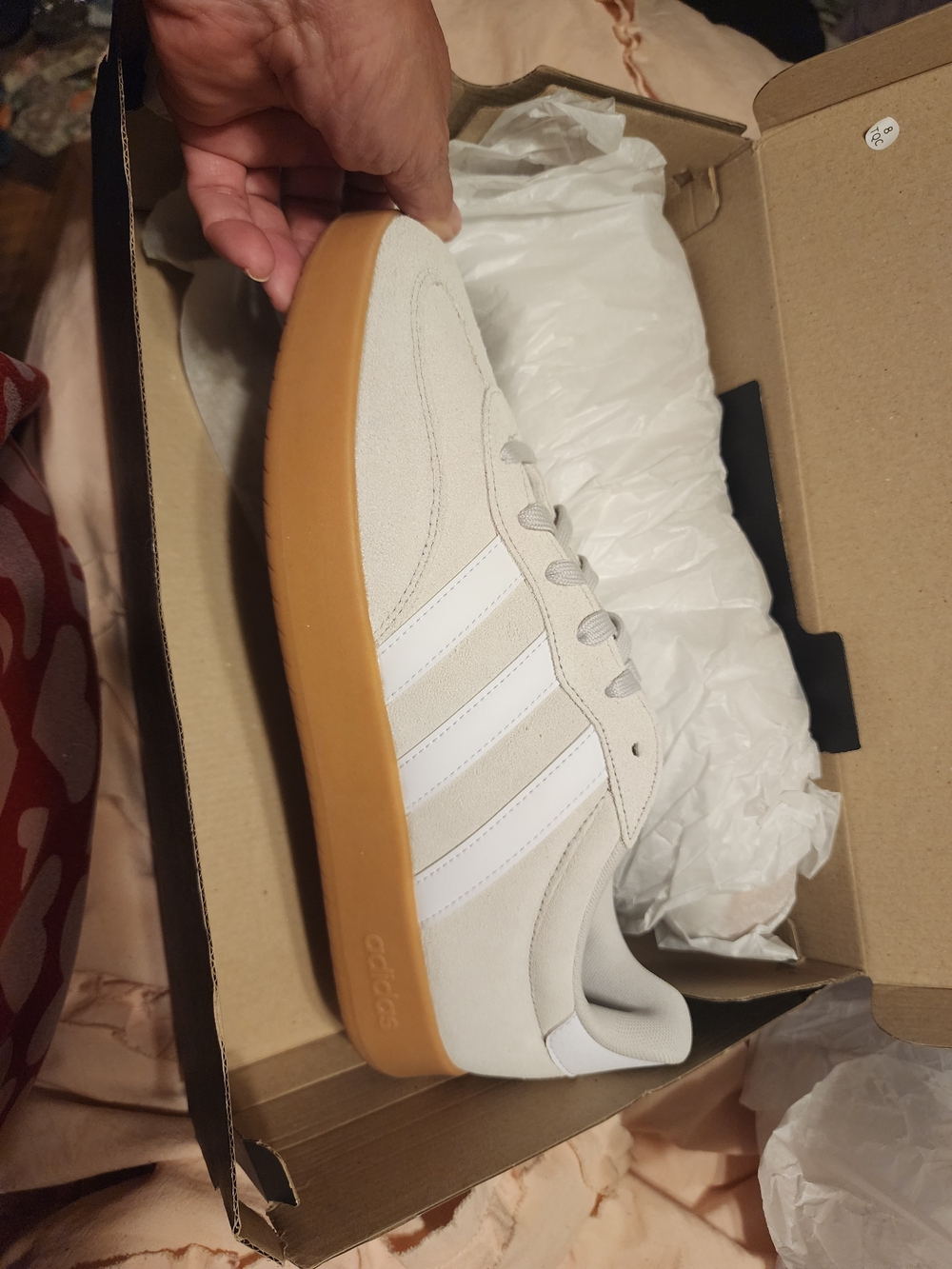 adidas Men's Cream Suede Sneakers with White Stripes and Gum Sole